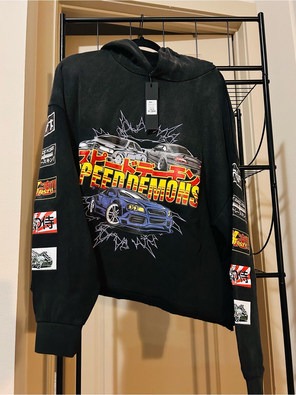 Fashion Nova Black 'Speed Demons' Graphic Crewneck Sweatshirt